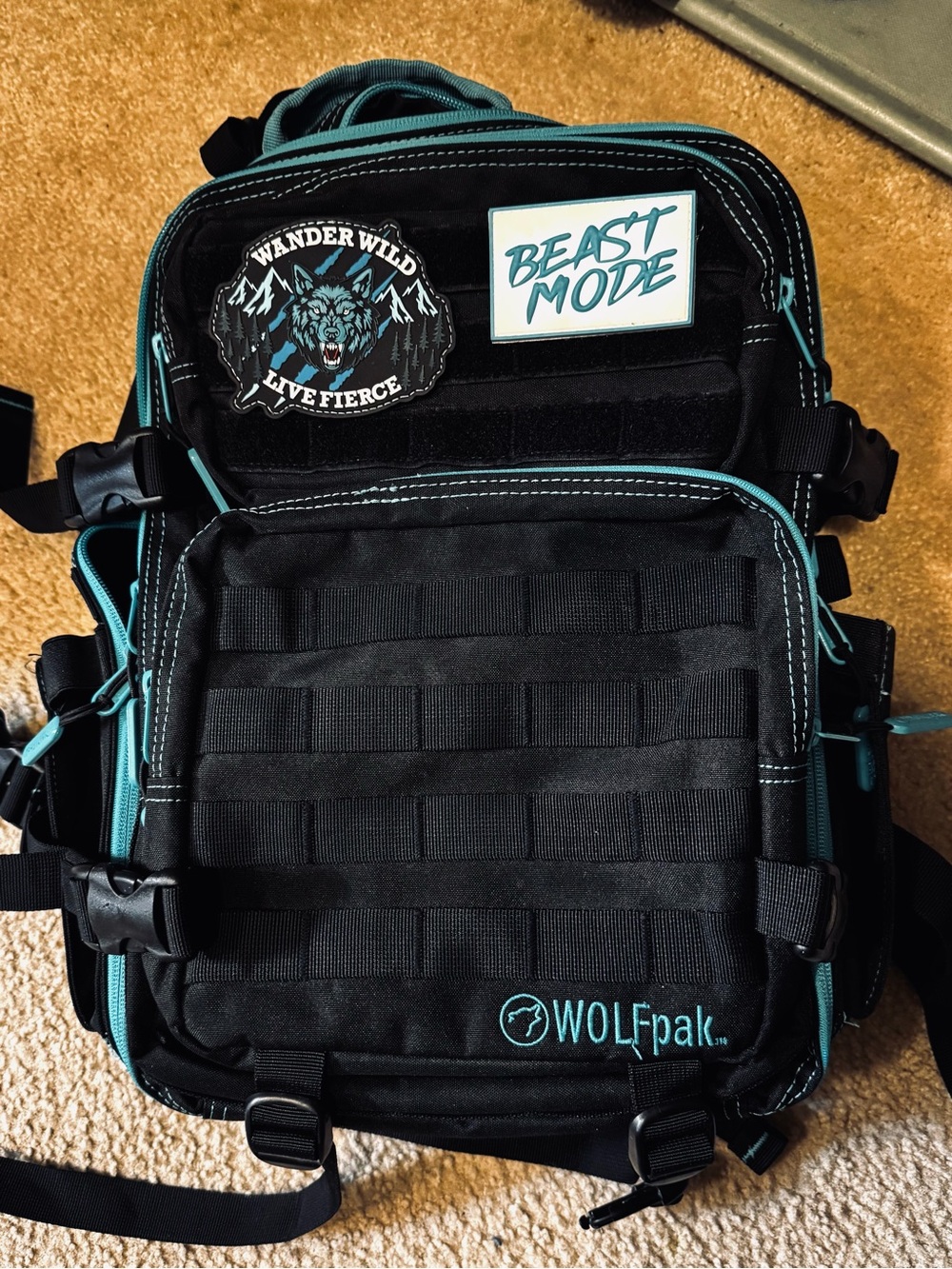 WOLF Tactical Backpack — Black with Teal Accents
